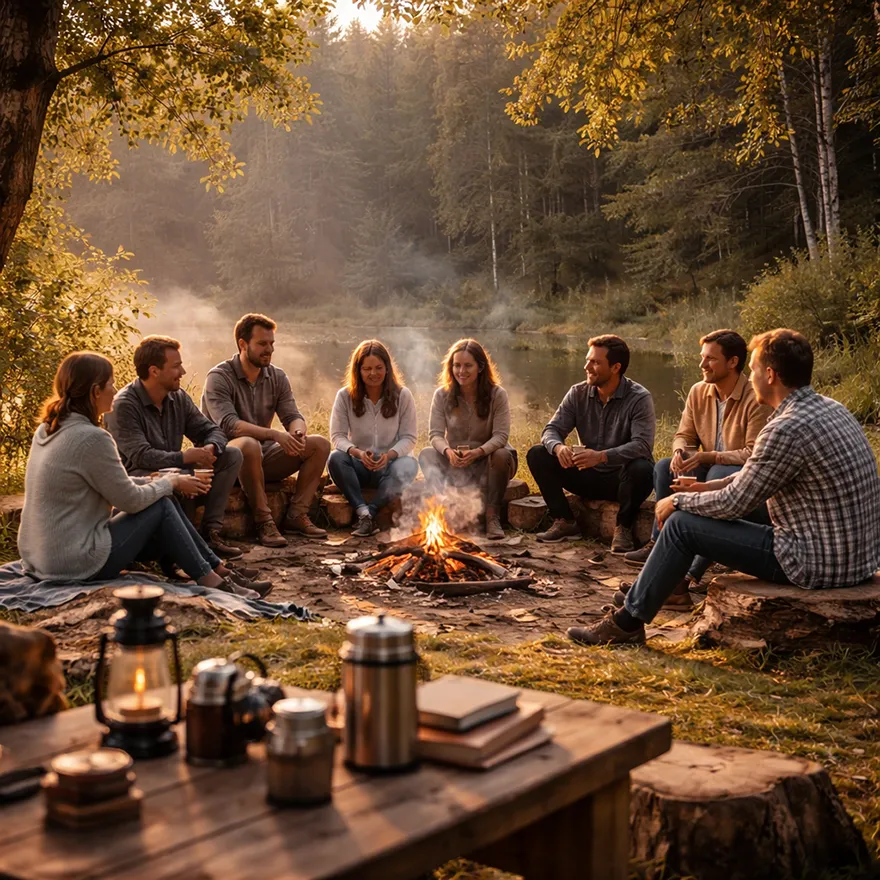 groep mensen tijdens telefoon detox in de natuur